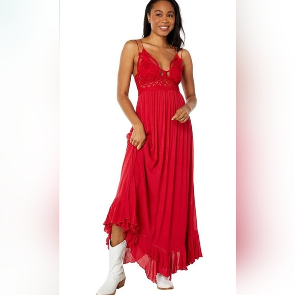 NWT Free People One Adella Maxi Slip Bright Red Size Large - Picture 4 of 4